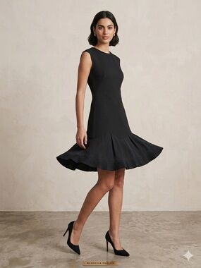 Rebecca Taylor Black Scalloped Hem Fit & Flare Dress - Textured Knit - Size 2